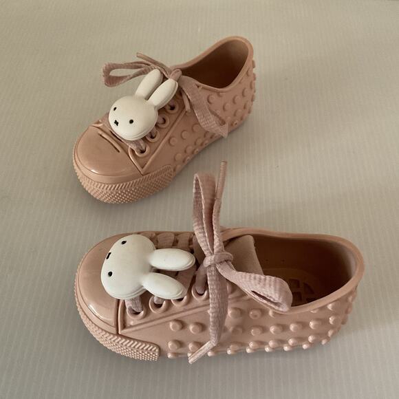 Mini Melissa x Miffy Pink Rubber Sneakers Toddler Size 7/8 Cute Bunny Lace Shoes - Picture 2 of 10